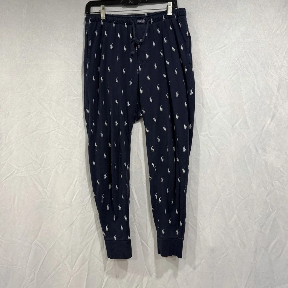 Polo Ralph Lauren Pony Print Pajama Jogger Pants Men's M Navy Blue Cotton Sleep